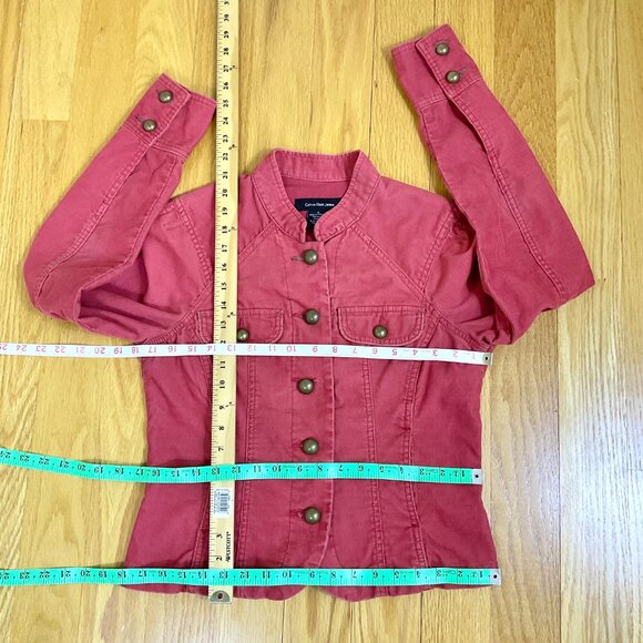 Calvin Klein Jacket Corduroy Y2K Coral Gold Trim & Graphic Logo Back (M) - Picture 8 of 8